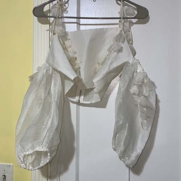 Flower Linen-Silk Crop Top - Picture 7 of 11